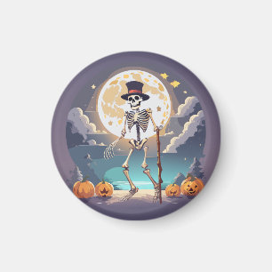Skeleton Dancing Under The Moon Halloween Magnet