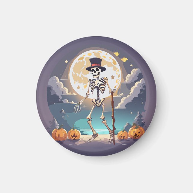 Skeleton Dancing Under The Moon Halloween Magnet (Front)