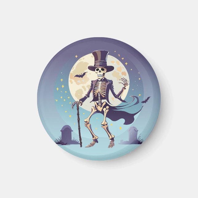 Skeleton Dancing Under The Moon Halloween Magnet (Front)