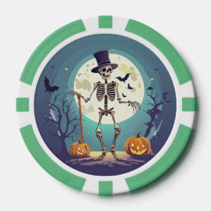 Skeleton Dancing Under The Moon Halloween Poker Chips