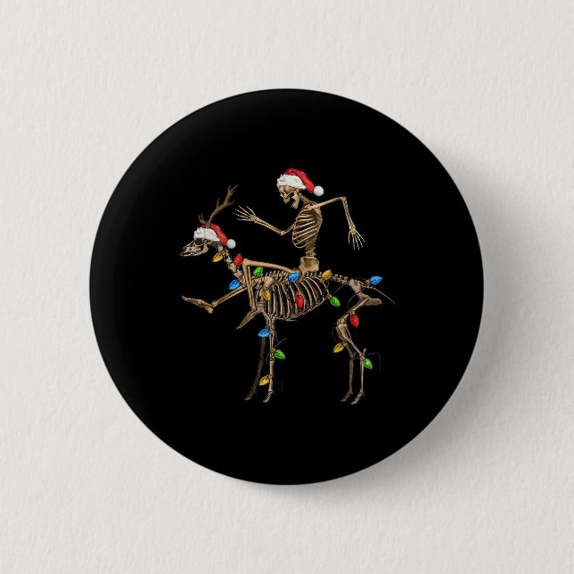 Skeleton Deer Santa With Xmas Lights Christmas Men 2 Inch Round Button (Front)