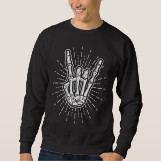 Skeleton Devil Horns Rock Music Halloween Sweatshirt