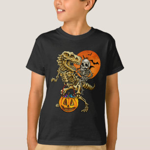 Skeleton Dinosaur Halloween Pumpkin For Boys Kids T-Shirt