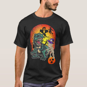 Skeleton Dinosaur rex Boys Halloween Mummy  Pumpki T-Shirt