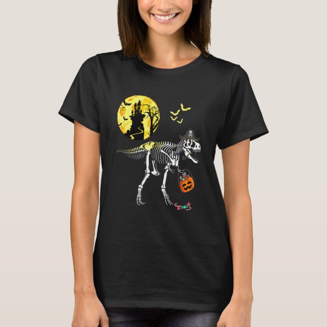 Skeleton Dinosaur Rex Pirate  Halloween Costume Bo T-Shirt (Front)