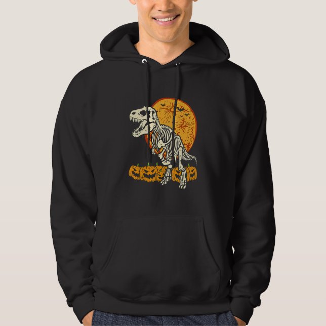 Skeleton Dinosaur Trex Dino Pumpkins Moon Boys Hal Hoodie (Front)