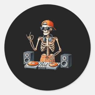 Skeleton Dj Halloween Costume Turntable Music Funn Classic Round Sticker