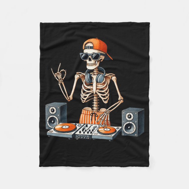 Skeleton Dj Halloween Costume Turntable Music Funn Fleece Blanket (Front)