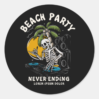 Skeleton dj skull summer design illustration classic round sticker