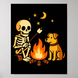 Skeleton Dog Campfire Camping Funny Dogs Lover Poster