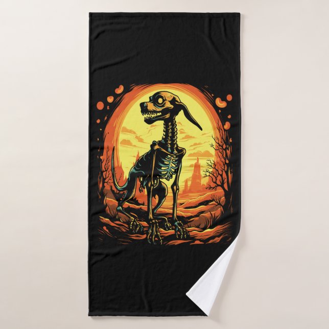 Skeleton Dog Halloween Art Bath Towel (Bath Towel)