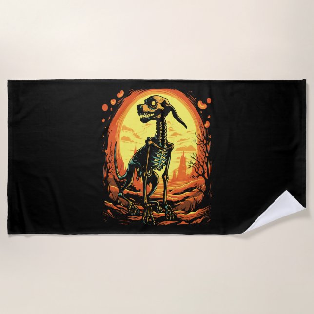 Skeleton Dog Halloween Art Beach Towel (Front)