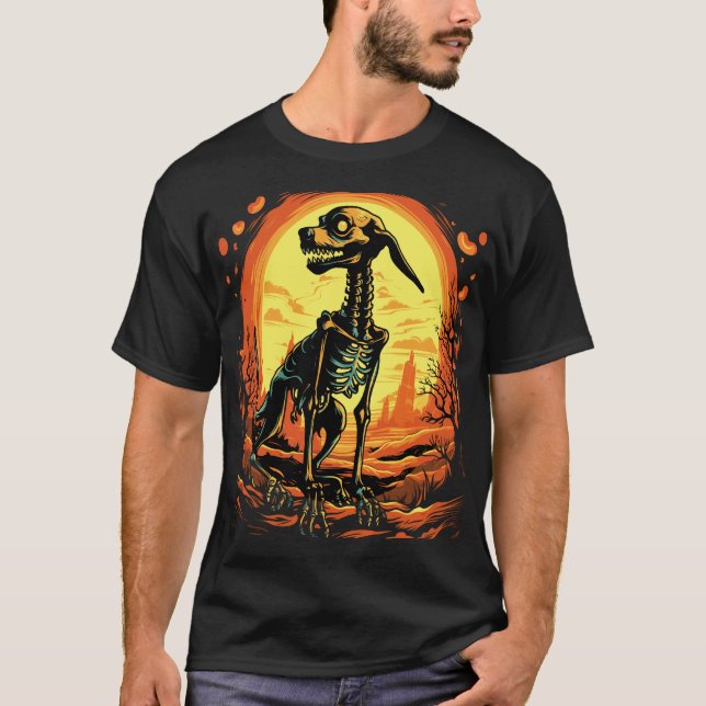 Skeleton Dog Halloween Art T-Shirt (Front)