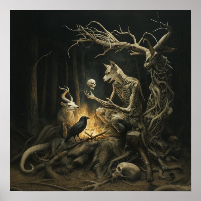 Skeleton Dog Moon Witchy AI Art Matte Value Poster (Front)