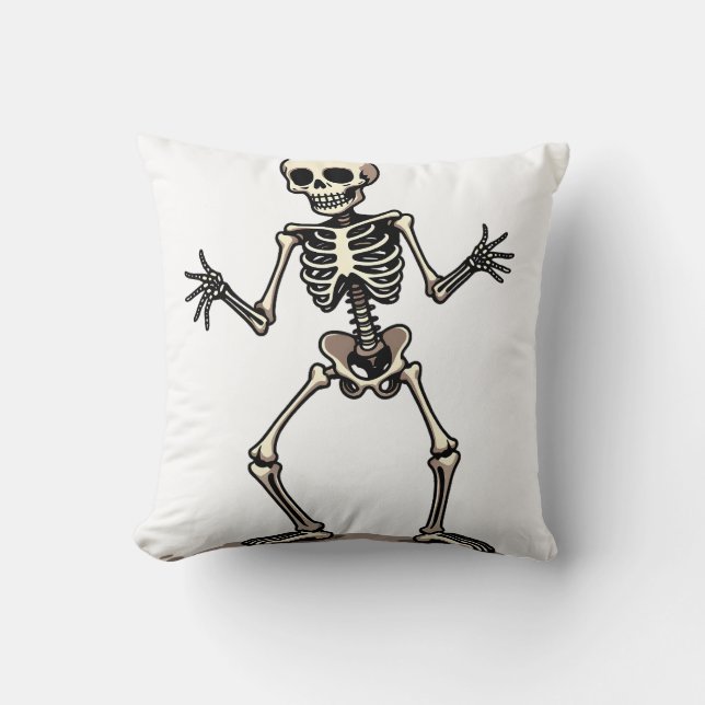 Skeleton Doing the Dab � Funny Halloween Dance Shi Throw Pillow (Front)