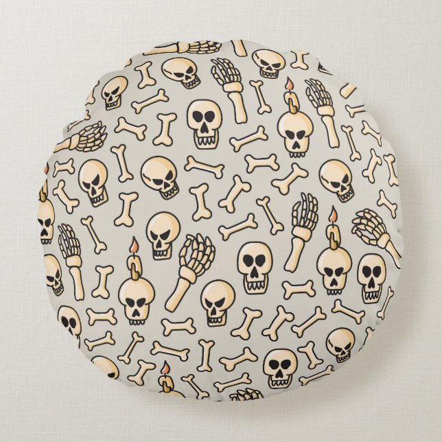 Skeleton Doodles: Vintage Textile Pattern. Round Pillow (Front)