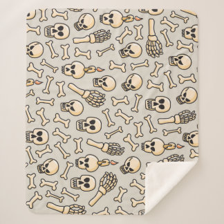 Skeleton Doodles: Vintage Textile Pattern. Sherpa Blanket
