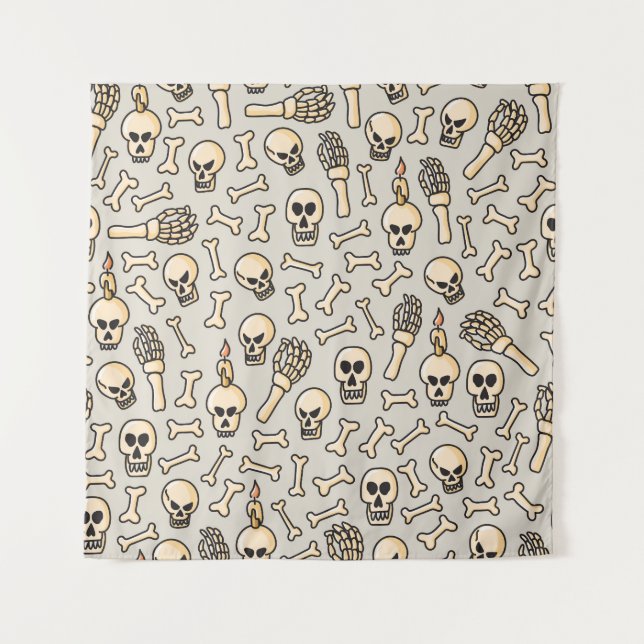Skeleton Doodles: Vintage Textile Pattern. Tapestry (Front)