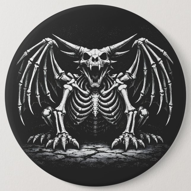 Skeleton Dragon by BurnsInHell 6 Inch Round Button (Front)