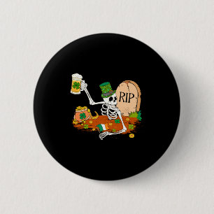 Skeleton Drinking Beer St Patricks Day Leprechaun 2 Inch Round Button