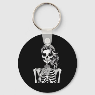 Skeleton Drinking Beverage Monochrome Gothic Hallo Keychain