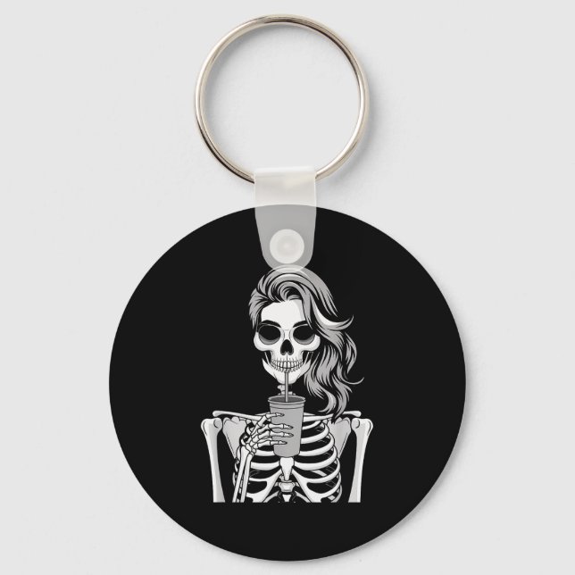 Skeleton Drinking Beverage Monochrome Gothic Hallo Keychain (Front)
