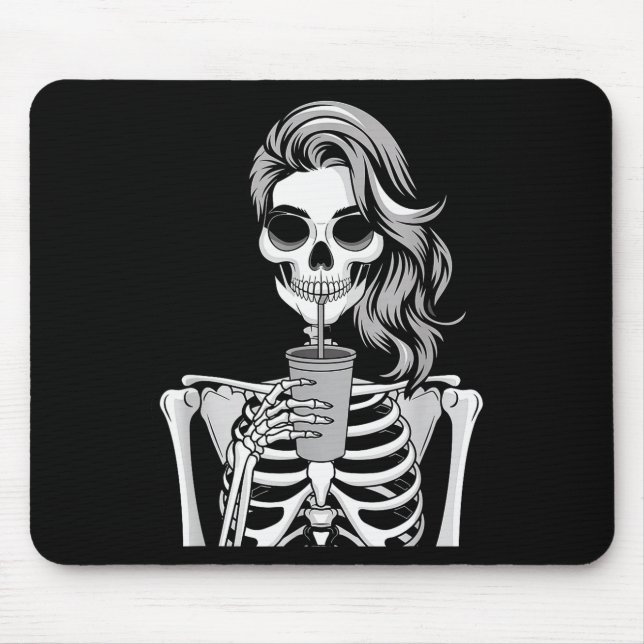 Skeleton Drinking Beverage Monochrome Gothic Hallo Mouse Pad (Front)