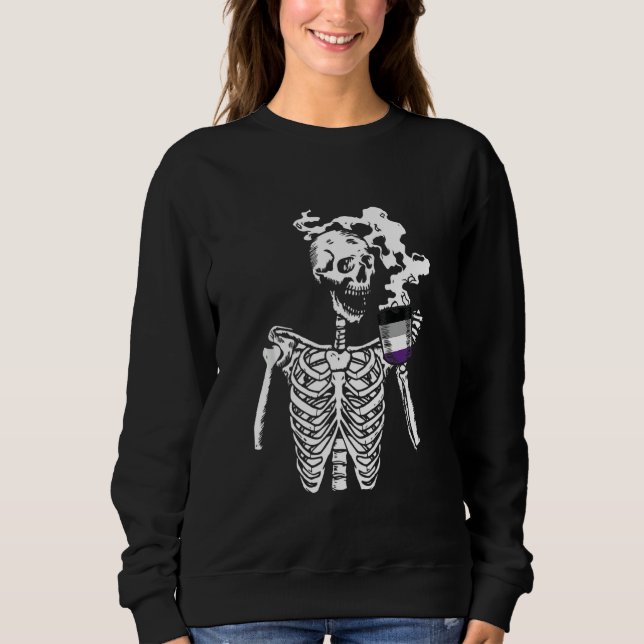 Skeleton Drinking Coffee Asexual Pride Skull Lgbt  Sweatshirt (Front)