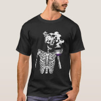 Skeleton Drinking Coffee Asexual Pride Skull LGBTQ