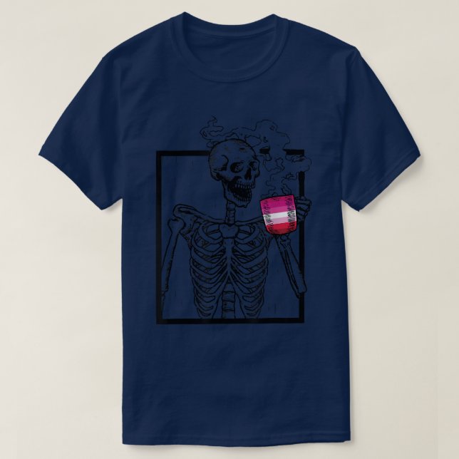 Skeleton Drinking Coffee Biseual LGBTQ Pride  T-Shirt (Design Front)
