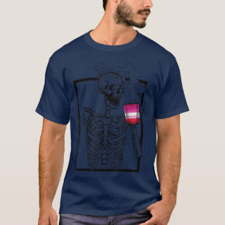 Skeleton Drinking Coffee Biseual LGBTQ Pride  T-Shirt