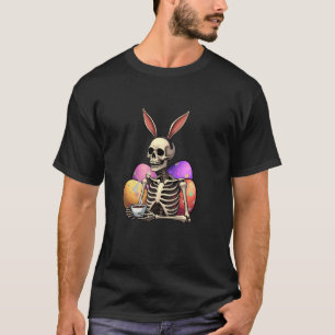 Skeleton Drinking Coffee Easter Bunny Ears Headban T-Shirt