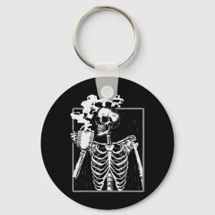 Skeleton Drinking Coffee Fun Skull Men Women Hallo Keychain
