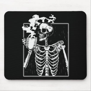 Skeleton Drinking Coffee Fun Skull Men Women Hallo Mouse Pad