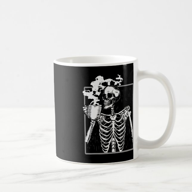 Skeleton Drinking Coffee Funny Skull Men Women Hal Mug (Right)