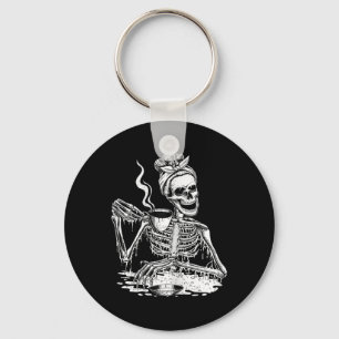 Skeleton Drinking Coffee Lazy and Easy Women Hallo Keychain