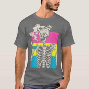 Skeleton Drinking Coffee LGBT Q Pansexual Pride Pa T-Shirt