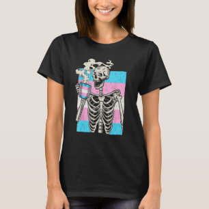 Skeleton Drinking Coffee LGBT-Q Transgender Pride T-Shirt