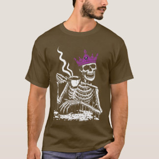 Skeleton Drinking Coffee LGBTQ Lesbian Pride Flag  T-Shirt