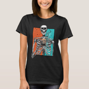 Skeleton Drinking Coffee Lover Fun Halloween Skull T-Shirt