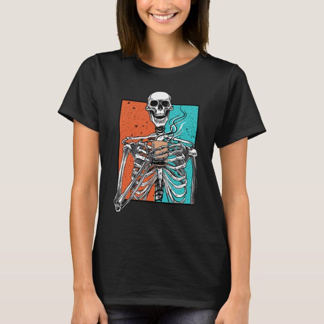 Skeleton Drinking Coffee Lover Fun Halloween Skull T-Shirt (Front)