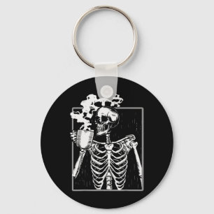 Skeleton Drinking Coffee Lover Funny Halloween Sku Keychain