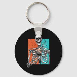 Skeleton Drinking Coffee Lover Funny Halloween Sku Keychain