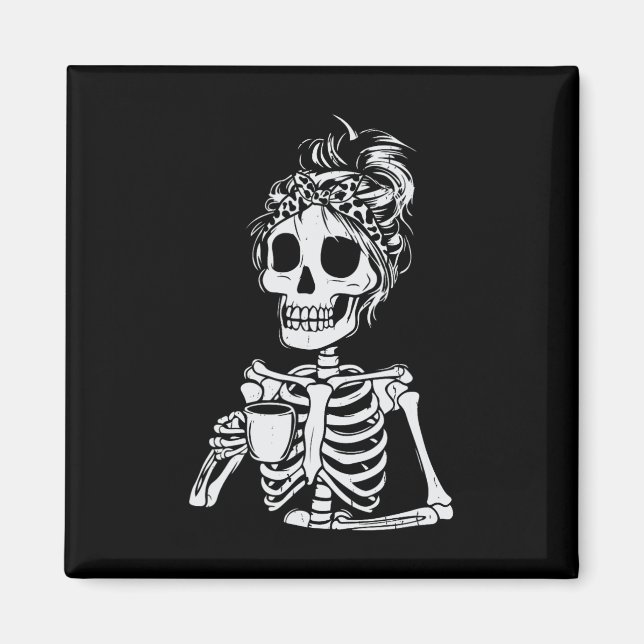 Skeleton Drinking Coffee Skull Funny Halloween Wom Magnet (Front)