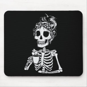 Skeleton Drinking Coffee Skull Funny Halloween Wom Mouse Pad