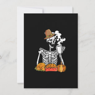 Skeleton Drinking Coffee Thanksgiving Pumpkin Pie  Invitation