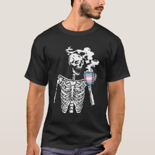 Skeleton Drinking Coffee Trans-Gender Pride Skull  T-Shirt