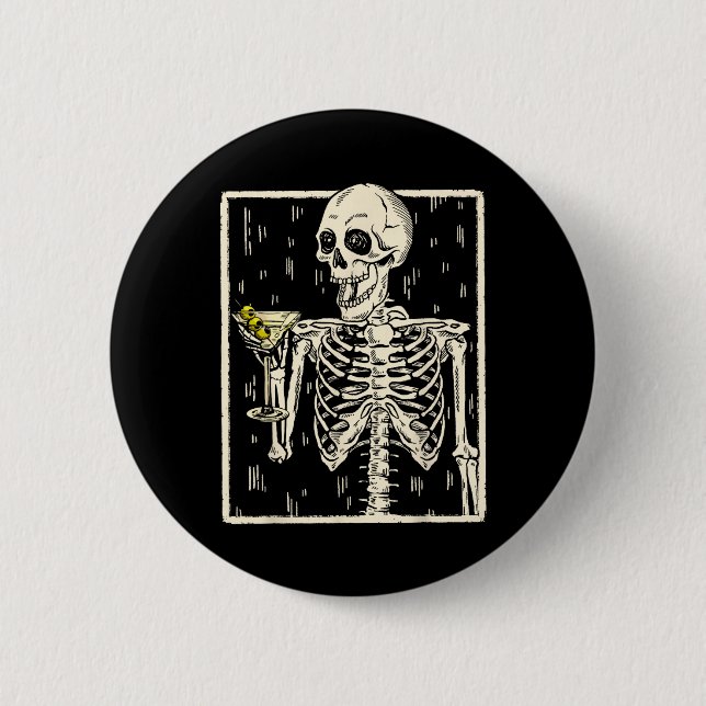 Skeleton Drinking Martini Tail Retro Halloween Cos 2 Inch Round Button (Front)