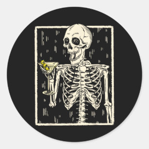 Skeleton Drinking Martini Tail Retro Halloween Cos Classic Round Sticker