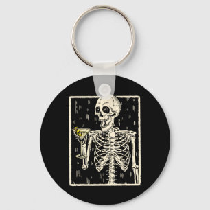 Skeleton Drinking Martini Tail Retro Halloween Cos Keychain